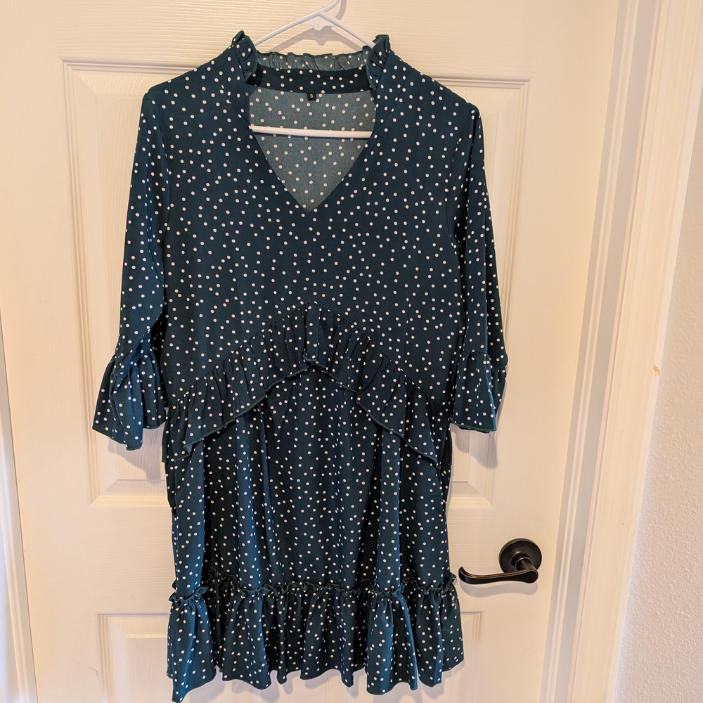 Teal Polka Dot Ruffle Dress